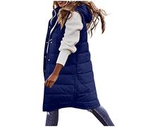 HHMY Longweste Damen Steppweste: Langer Wintermantel Mit Kapuze Ärmellos Weste Jacke Warme Daunenmantel Mit Taschen Wattierte Daunenjacke Gesteppte Übergangsjacke