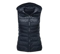 HHMY Steppweste Damen - Leichte Puffer Weste Jacke Einfarbige Gesteppt Weste Bodywarmer Frühjahr Herbst Winter Übergangsweste Outdoor Winterweste Gilet Jacke Kapuzen Ärmellose, Marine, L