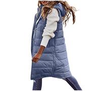 HHMY Steppweste Für Damen: Langer Wintermantel Weste Mit Kapuze Ärmellose Westen Warme Daunenmantel Mit Taschen Steppjacke Übergangsjacke Daunenjacke Winddichte