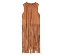 HHMY Wildleder Weste Braun - sommerjacken Fransen Ärmellose-Weste Strickjacke Leicht Jacke Frühling Übergangsjacke Sommer Dünn-jacken Cardigan Damenjacken Hippie Gilet Kurz Ärmellos Jacke, L