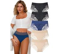 Hialagion Damen Pantys Spitze Hoher Bund Weiblich Höschen Nahtlos Atmungsaktives Bikini-Unterhose mit Elastischer Bund Für Frauen 5er M