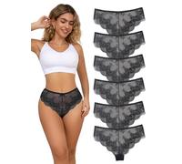 Hialegion Damen Slip Unterhosen Spitze Schwarz für Damen Nahtlose Slips Frauen Panties mit Hohem Beinschnitt Große Größen 6PCS 4XL