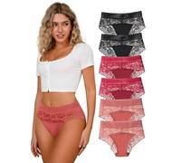 Hialegion Damen Slips,High Waist Unterhosen mit Spitze,Elegante Hipster Unterwäsche Frauen Große Größen,Dehnbare Panties mit Blumenspitze,Weiche Taillenslips Mehrpack,2XL