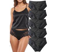Hialegion Damen Slips mit Schleife Mehrpack,Höschen Frauen Unsichtbare mit Patchwork-Spitze,Unterhosen Eiscreme-Textur für Damen,Schwarz M