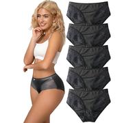Hialegion Damen Slips mit Schleife Mehrpack,Höschen Frauen Unsichtbare mit Patchwork-Spitze,Unterhosen Eiscreme-Textur für Damen,Schwarz L