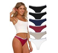Hialegion Damen Tanga String 6er Pack,Sportliche Baumwoll-Unterwäsche Gerippt mit Logo-Bund,Nahtlose Optik Bequem & Edel,Mehrfarbige Slips Frauen Gr.XL