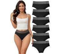 Hialegion Slips Baumwolle mit Hoher Bund für Damen Unterhosen mit Elastischer Bund Frauen Bikini Gerippte Schwarz 6er M