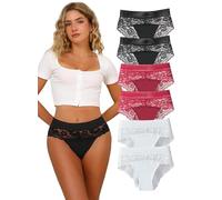 Hialegion Slips Damen Hipster Bequeme Unterhosen Damen Patchwork-Spitze Hohe Taillen Unterwäsche Frauen Große Größen No Show 6er-Pack 4XL