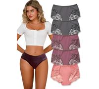 Hialegion Unterwäsche Spitze Frauen Große Größen Slips mit Blumen-Spitze Damen Curvy Hipster Panties Atmungsaktives Höschen Patchwork-Spitze 5er 1XL