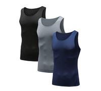 HIBETY 3 Pack Männer Kompression Tank Top Basisschicht Cool Trockene Kompression Shirt ärmellose Workout Gym Tank Tops Schwarz/Grau/Marine 3P05-M