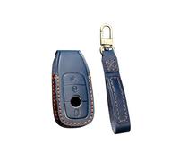 HIBEYO Smart Autoschlüssel Hülle passt für Mercedes Leder Schutzhülle Funkschlüssel Schlüsselhülle Cover für Benz E S A Klasse CLA GLA GLE GLC GLK AMG Schlüsselbox Schlüsselanhänger-A Blau