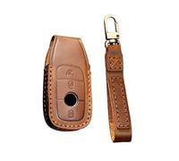 HIBEYO Smart Autoschlüssel Hülle passt für Mercedes Leder Schutzhülle Funkschlüssel Schlüsselhülle Cover für Benz E S A Klasse CLA GLA GLE GLC GLK AMG Schlüsselbox Schlüsselanhänger-A Braun