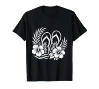 Hibiskus Blumen Flip Flops Sommer Tropical White Floral Preisgünstiges Grafik-T-Shirt, Herren, Schwarz, XL