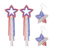 HICOHAND Unabhängigkeitstag-Ohrringe, Sternform, amerikanische Flagge, stilvolle Ohrringe, patriotischer Charm, Strass-Schmuck für Frauen und Mädchen, Geschenk zum Unabhängigkeitstag, 2 Paar