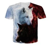 hiegi Herren Wolf Kurzarm 3D T-Shirt mit Animal Print Muster XL