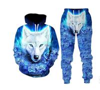 hiegi Tier Wolf Tiger Lion 3D-Druck Herren Hoodie Garderobe Hose Skelett Freizeitkleidung Sportkleidung Jogging-Anzug (5XL,12)