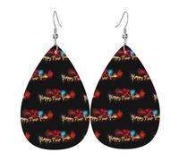 Hieuaoz Leder-Ohrringe für Damen, Motiv: Happy New Year 2024, Kunstleder-Wassertropfen-Ohrringe, Vintage-Stil, leicht, baumelnde Ohrringe, Schmuck für Frauen, Einheitsgröße, Polyurethan