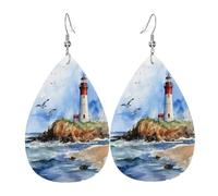 Hieuaoz Ohrringe in Tropfenform mit Ozean-Leuchtturm, für Damen und Mädchen, baumelnde Ohrringe, Kunstleder, Schmuck, Geschenk, Einheitsgröße, Polyurethan