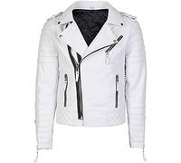 HiFacon Herren Brando Lederjacken Motorrad Negan Bomber Biker Weiß Echtleder Jacke Herren, Echtes Leder - weiße Jacke