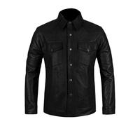 HiFacon Herren Lederhemd Western Trucker Cowboy Echtleder Sommerjacke Burdungy, Schwarz - Echtlederhemd, 4XL