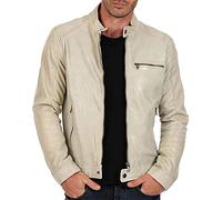 HiFacon Herren-Lederjacken, Motorrad-Bomberjacke, Biker, Beige, Echtlederjacke für Herren, Leder - Bikerjacke, L