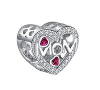 Hifeeled Herz Charm Anhänger 925 Sterling Silber Mutter “MOM” Bead Charms für Pandora Damen Armband und Halskette Geschenk