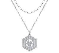 Hifeeled Spinne Anhänger Kette Sterling Silber 925 Damen Halskette mit Doppelte Ketten Hypoallergen |45cm+5| Original für Frauen Schmuck Geschenk