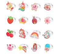 HIFOT 16 Stück Kinderringe Set Mädchen, Verstellbare Ringe Meerjungfrau Einhorn Ring Schmuck Set, Prinzessin Dress up Party Favors Ring