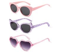Hifot 3 Stück Sonnenbrille Kinder Mädchen, Süße Herz Sonnenbrille Katzen Sonnenbrillen Set, Sonnenbrille Mädchen Party Sonnenbrille Geschenk, Party Zubehör Bunte Sonnenbrillen Kinder 3-8 Jahren