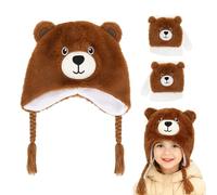 Hifot Bären Mütze Handschuhe Set Kinder, Bären Kinderhandschuhe Kindermütze Mädchen Jungen, Bär Strickhandschuhe Wintermütze Kinder, Winter Warme Beanie Fingerhandschuhe mit Kappe Set Geschenkideen