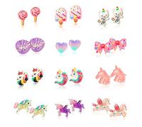 HIFOT Clip Ohrringe für Mädchen 12 Paar, Niedliches Einhorn Ohrclips Set Prinzessin Ohrringe Schmuck Geschenk Partyzubehör