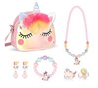 Hifot Einhorn Handtasche Schmuckset für Mädchen, Einhorn Halskette Armband Ring Ohrring Kinderschmuck Set, Prinzessin Ankleiden Geburtstag Geschenk