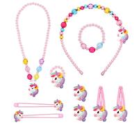 Hifot Einhorn Kinderschmuck Kleine Mädchen Halskette Armband Ring Clip Ohrringe Haar Klammern Einstellen Set, Prinzessin Modeschmuck Party Favors Geschenk zum Anziehen Pretend Play