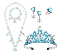 Hifot ELSA Kinder Schmuckset Prinzessin Krone, Schneeflocke Armband Halskette Ohrringe Ring Geschenk für Mädchen, ELSA Kostüm Zubehör für Halloween, Geburtstag, Karneval, Geschenk, Partyzubehör