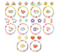 Hifot kinderringe Clip Ohrringe Armband mädchen 30 Stück, Einhorn Meerjungfrau Schmetterling Blumen Regenbogen Prinzessin Schmuck Set, Kinderschmuck Geschenk