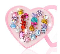 Hifot kinderringe mädchen Prinzessin Schmuck Set 24 Stück, Kristall Verstellbare Ringe für Mädchen mit Herzformkasten, Girl Dress up Rings Fingerringe - Zufälliger Stil