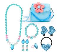 Hifot Kinderschmuck Kleine Mädchen Plüsch-Handtasche Halskette Armband Ohrringe Ring Haarspangen Haarbänder Set, Prinzessin Kleid schmuck Party Favors Geschenk zum Pretend Play