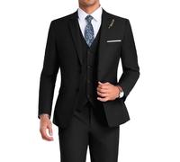 High-End Suits 3 Stück Herren Anzug Set Slim Fit Groomsmen/Prom Anzug für Männer Zwei Knöpfe Business Anzug Jacke Weste Hose und Krawatte, Schwarz, XS