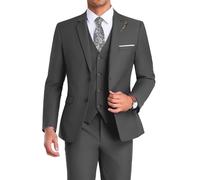High-End Suits 3 Stück Herren Anzug Set Slim Fit Groomsmen/Prom Anzug für Männer Zwei Knöpfe Business Anzug Jacke Weste Hose und Krawatte, Dunkel_Grau, L