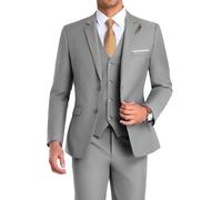 High-End Suits 3-teiliges Herren-Anzug-Set, schmale Passform, für Trauzeugen/Abschlussball, Anzug für Herren, zwei Knöpfe, Business-Anzug, Jacke, Weste, Hose und Krawatte, GRAU, 3XL
