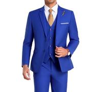 High-End Suits 3-teiliges Herren-Anzug-Set, schmale Passform, für Trauzeugen/Abschlussball, Anzug für Herren, Zwei Knöpfe, Business-Anzug, Jacke, Weste, Hose und Krawatte, Königsblau, L