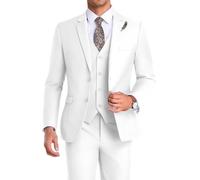High-End Suits 3-teiliges Herren-Anzug-Set, schmale Passform, für Trauzeugen/Abschlussball, Anzug für Herren, Zwei Knöpfe, Business-Anzug, Jacke, Weste, Hose und Krawatte, Weiss/opulenter Garten, S