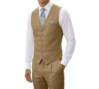 High-End Suits Lässige Leinen-Beige-Anzüge für Herren, 2-teilig, für Hochzeit, schmale Passform, für Trauzeugen, Smoking, Sommer, Leinenweste, Hose, Khaki, S