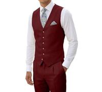 High-End Suits Lässige Leinen-Beige-Anzüge für Herren, 2-teilig, für Hochzeit, schmale Passform, für Trauzeugen, Smoking, Sommer, Leinenweste, Hose, Burgunder, XX-Large