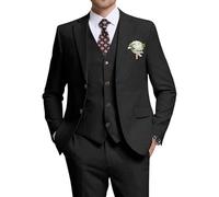 High-End Suits Retro Leinen Anzug für Männer Casual Hochzeit Anzug für Männer Slim Fit 3 Stück Jacke Blazer Weste Hose Bräutigam Smoking, Schwarz, L