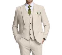 High-End Suits Retro-Leinenanzug für Herren, lässiger Hochzeitsanzug für Herren, schmale Passform, 3-teilig, Jacke, Blazer, Weste, Hose, Bräutigam, Smoking, Beige, M