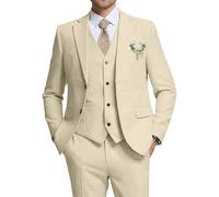 High-End Suits Retro-Leinenanzug für Herren, lässiger Hochzeitsanzug für Herren, schmale Passform, 3-teilig, Jacke, Blazer, Weste, Hose, Bräutigam, Smoking, Light Champagne, XL