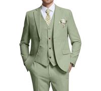 High-End Suits Retro-Leinenanzug für Herren, lässiger Hochzeitsanzug für Herren, schmale Passform, 3-teilig, Jacke, Blazer, Weste, Hose, Bräutigam, Smoking, Hellgrün, XX-Large