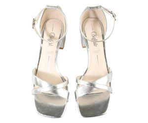 High-Heel-Pumps BUFFALO "Buffalo CARRIE CROSS", Damen, Gr. 37, silber, Polyurethan, unifarben, Schuhe (61092466-37) silber