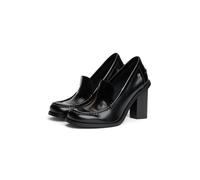 High-Heel-Pumps TOMMY HILFIGER "SQUARE TOE HEELED LOAFER", Damen, Gr. 38, schwarz, Nappaleder, Schuhe, Blockabsatz, Partypumps mit dezenten Ziernähten (19574623-38) schwarz